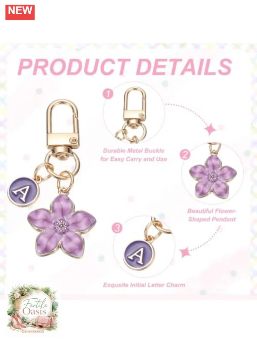 Alloy Flower Initial Letter Keychain Charm for Bags Keys Decorative